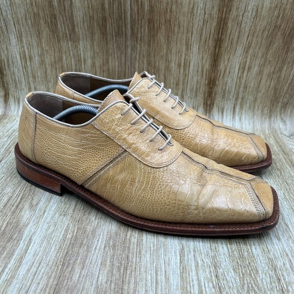 David Eden Genuine Ostrich Lizard Men's Size 13 Leather Dress Shoes Square Toe - Picture 1 of 10